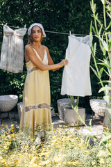 Val Lace Satin Slip Yellow Midi Dress