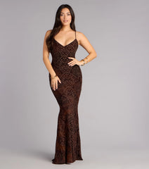 Arli Snake Velvet Burnout Mermaid Dress
