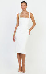 Square Neck Ruched Bodycon Dress in White