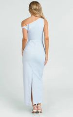 Tip Shoulder Draped Fitted Dress in Blue