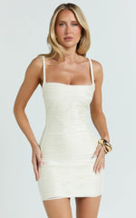 Fringe Detail Bodycon Dress in Ivory