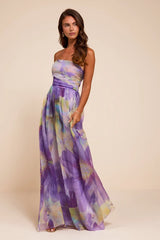 Galilea Purple Multi Floral Strapless Maxi Dress