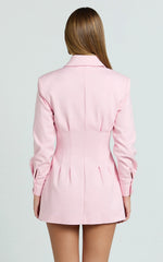 Button Front Pleat Waist Tulip Skirt Shirtdress in Pink