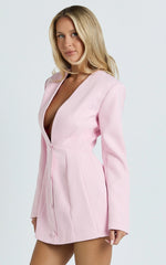 V Neck Tulip Hem Blazer Dress in Pink