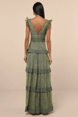 Marvelous Darling Olive Lace Ruffled Tiered Maxi Dress