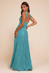 Evaluna Turquoise Plisse Maxi Dress