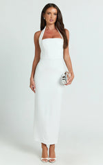 Halter Neck Column Dress in White