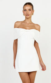 Off Shoulder Bow Detail Dress in White