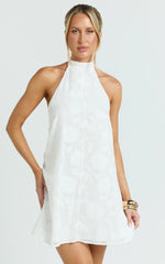 Jacquard Halter A Line Dress in White