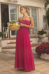 Beth Berry Pink Strapless Drop Waist Maxi Dress