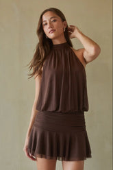 Journi High Neck Mesh Mini Dress