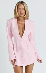 V Neck Tulip Hem Blazer Dress in Pink