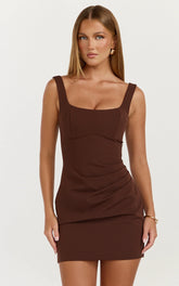 Balconette Shaping Fitted Dress in Chocolate