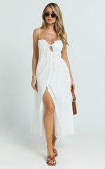 Ruched Button Up Front Dress in White