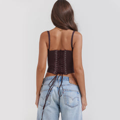 Coffee Lacework Solid Color Cropped Tanks