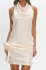 Elarah High Cowl Halterneck Mini Dress Pearl