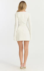 Long Sleeve Tailored Tulip Dress in Off White