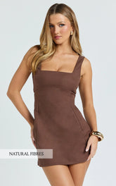 Square Neck A Line Dress in Chocolate