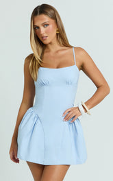 Scoop Neck Fit And Flare Dress in Pale Blue