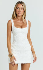 Embroidered Panel A Line Dress in White