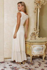Dazzling Dreams Off Shoulder Mesh Maxi Dress Cream