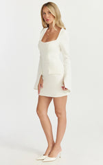 Long Sleeve Tailored Tulip Dress in Off White