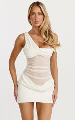 One Shoulder Contrast Bodycon Dress in White