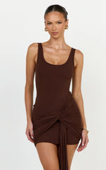Tie Front Bodycon Wrap Dress in Chocolate