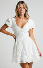 Puff Sleeve Dress in White