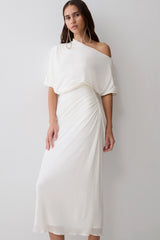Alva Wool Lyocell Draped Midi Dress - White