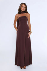 Satin Tempt Strapless Maxi Dress Chocolate