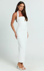 Halter Neck Column Dress in White