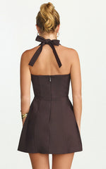 Halter Neck Tie Tulip Skirt Dress in Chocolate