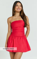 Strapless Drop Waist Dress in Red
