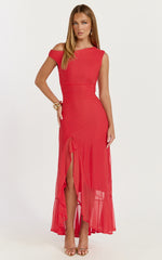 One Shoulder High Side Split Dress in Red