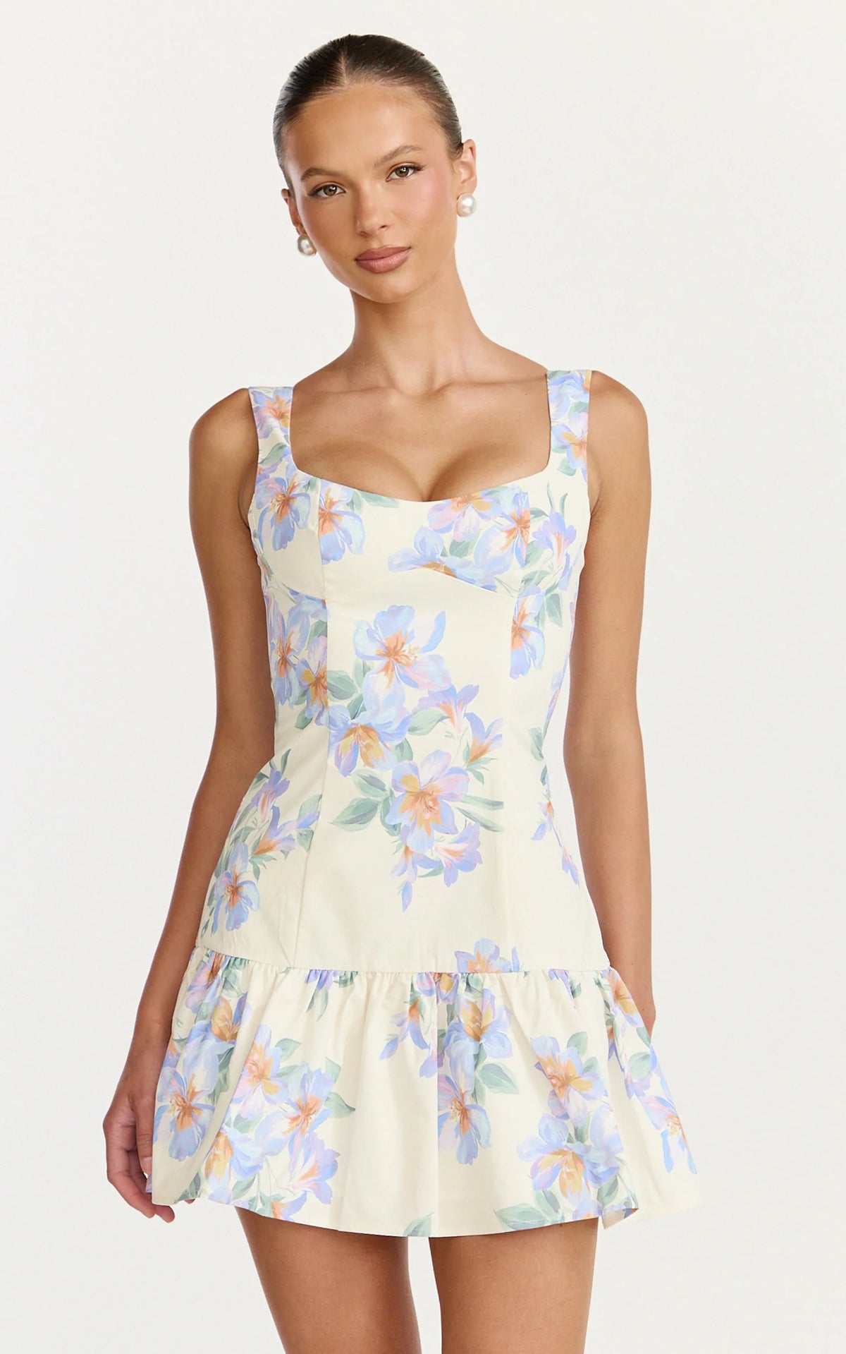 Balconette Bodice Drop Waist Dress in Astra Posey Floral Print