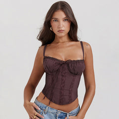 Coffee Lacework Solid Color Cropped Tanks