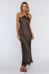Editorial Archive Satin Lace Maxi Dress Brown