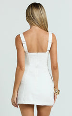 Embroidered Panel A Line Dress in White