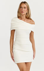 Asymmetrical Sleeve Dress in White