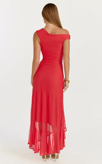 One Shoulder High Side Split Dress in Red