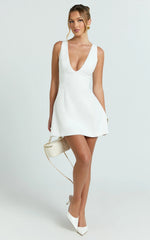 V Neck Fit And Flare Dress in White