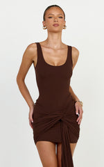 Tie Front Bodycon Wrap Dress in Chocolate