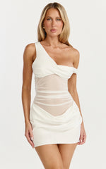 One Shoulder Contrast Bodycon Dress in White