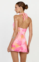 Halter Cowl Neck Dress in Hot House Orchid Print