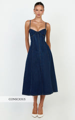 Recycled Denim Fit and Flare Dress in Indigo Wash