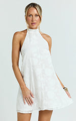 Jacquard Halter A Line Dress in White