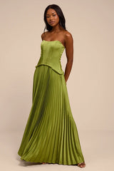 Makani Lime Green Satin Bustier Maxi Dress