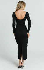 Long Sleeve Sweetheart Neck Bodycon Dress in Black