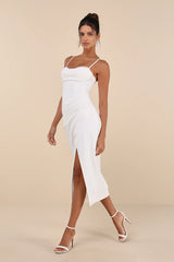Always Turning Heads White Bustier Tulip Midi Dress